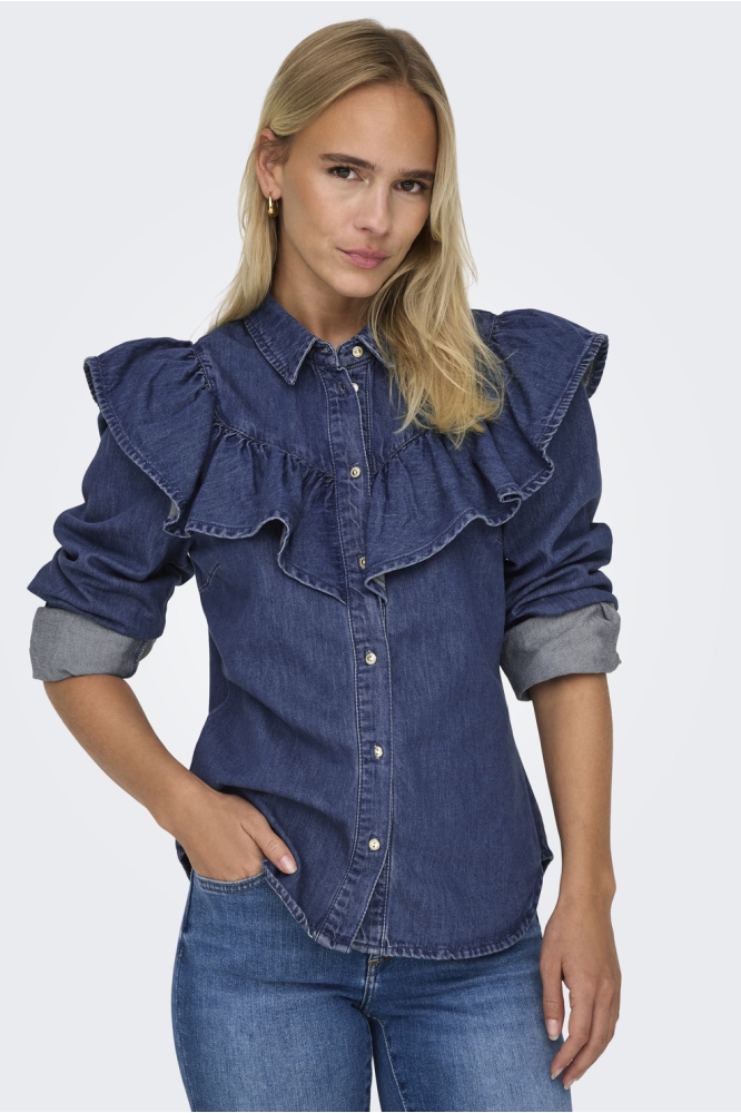 ONLINDIGO LS FRILL DNM SHIRT QYT NO 15297988 DARK BLUE DENIM
